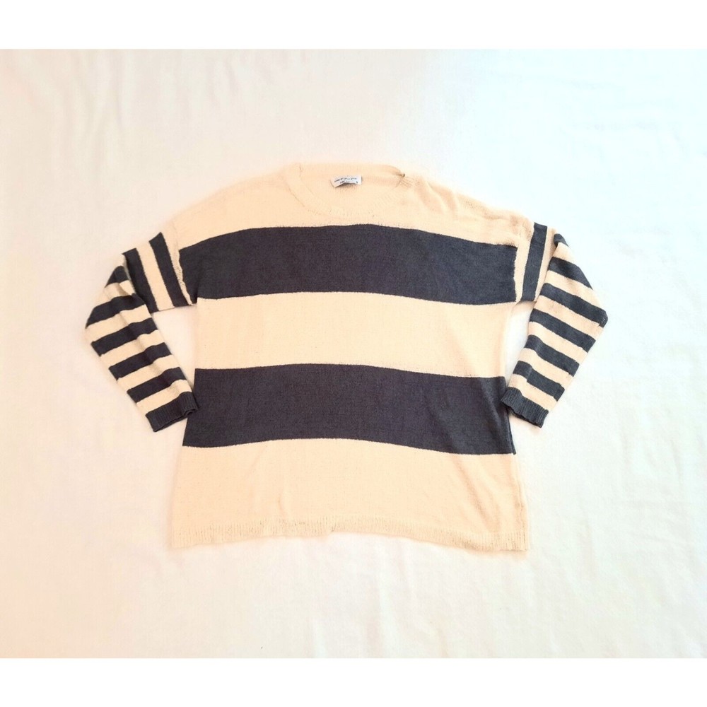 Pink Lily Oversized Sweater Living My Best Style Size Small Cream & Gray Stripes